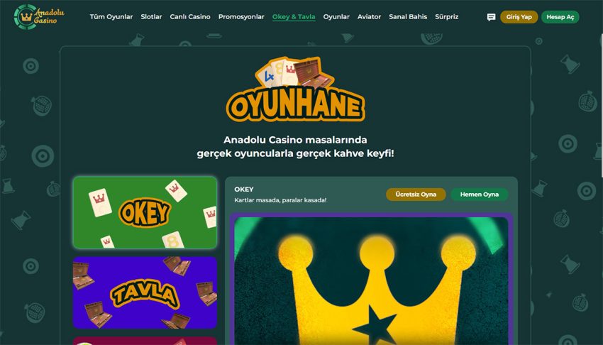 Anadolu Casino'da Okey Oynayın